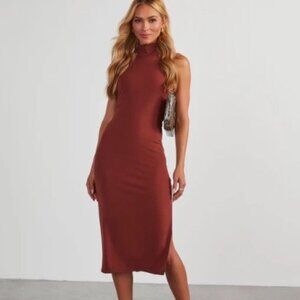 VICI Fore Brown Halter Neck Midi Dress